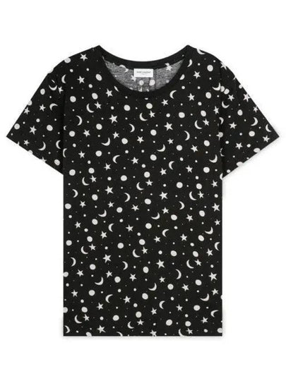 Men's Star Print Cotton Short Sleeve T-Shirt Black - SAINT LAURENT - BALAAN 2