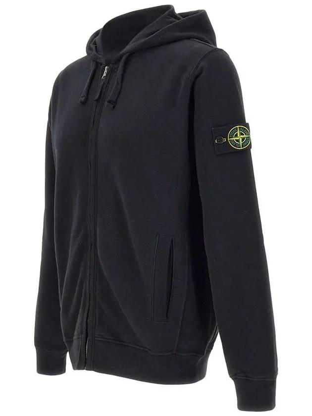 Logo Cotton Zip-Up Hoodie Black - STONE ISLAND - BALAAN 4