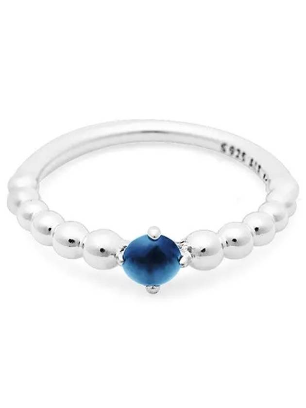 Women's September Sea Blue Beaded Crystal Ring Silver - PANDORA - BALAAN.