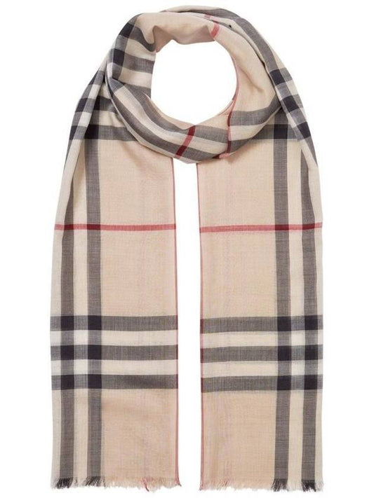 Check Lightweight Wool Silk Scarf Beige - BURBERRY - BALAAN 1