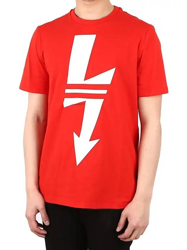 Men's Big Lightning Short Sleeve T-Shirt Red PBJT478A - NEIL BARRETT - BALAAN 1