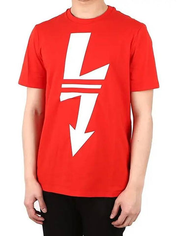 Men's Big Lightning Short Sleeve T-Shirt Red PBJT478A - NEIL BARRETT - BALAAN 1