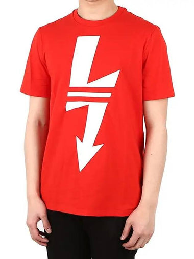 Men's Big Lightning Short Sleeve T-Shirt Red PBJT478A - NEIL BARRETT - BALAAN 1