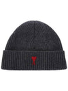 Heart Logo Wool Beanie Heather Grey - AMI - BALAAN 3