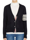 Sustainable Fine Merino Wool 4-Bar Relaxed Fit V-Neck Cardigan Navy - THOM BROWNE - BALAAN 2