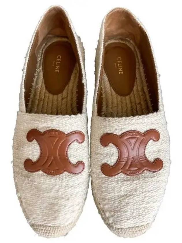 Women's Triomphe Logo Patch Flat Espadrilles Cream - CELINE - BALAAN 2