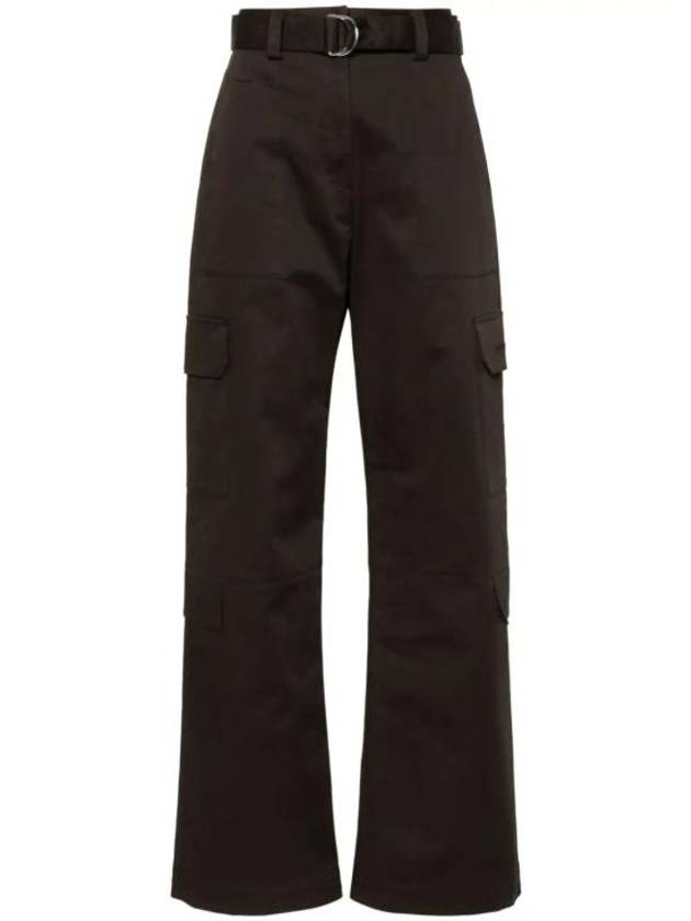 High Waist Cargo Cotton Straight Pants Brown - MSGM - BALAAN 1