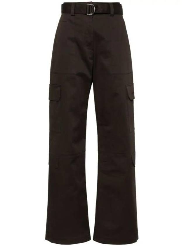 High Waist Cargo Cotton Straight Pants Brown - MSGM - BALAAN 1