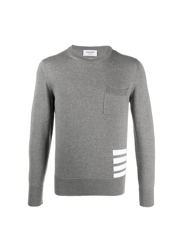 Men's Chest Pocket Diagonal Armband Knit Top Grey - THOM BROWNE - BALAAN 1