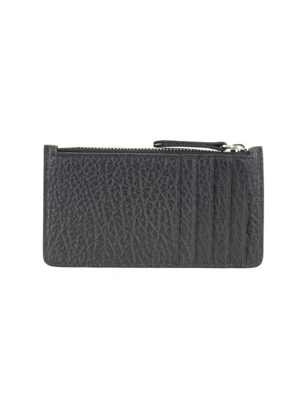 Pebble Leather Stitch Logo Zipper Card Wallet Black - MAISON MARGIELA - BALAAN 3