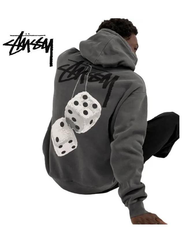 Fuzzy Dice Fleece Hoodie Pigment Washed Grey - STUSSY - BALAAN 2