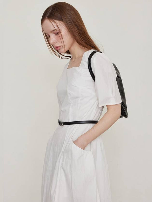 Square neck pocket shirring midi dress white - LESEIZIEME - BALAAN 2