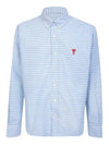 Small Heart Logo Gingham Button Long Sleeves Shirt Sky Blue - AMI - BALAAN 2