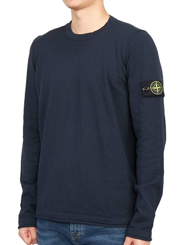 Logo Patch Crew Neck Cotton Nylon Knit Top Navy - STONE ISLAND - BALAAN 3