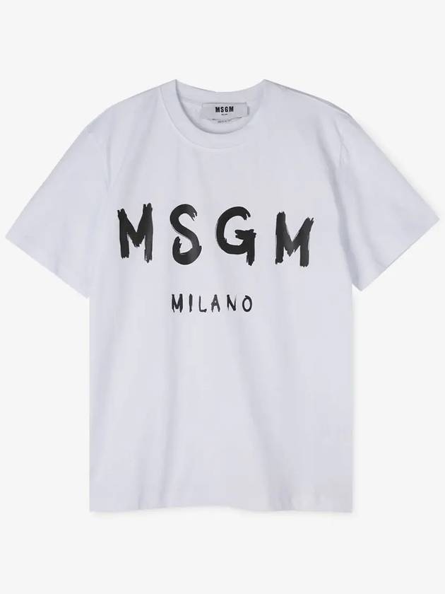 Brushed Logo Short Sleeve T-Shirt White - MSGM - BALAAN 3