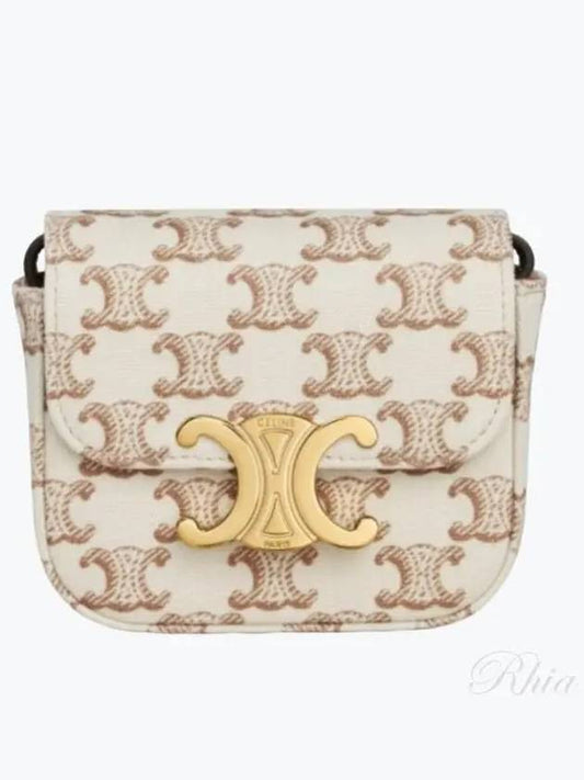 Mini Claude Textile Triomphe Print Calfskin Cross Bag White - CELINE - BALAAN 2