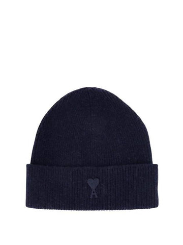 De Coeur Ribbed Knit Beanie Navy - AMI - BALAAN 1