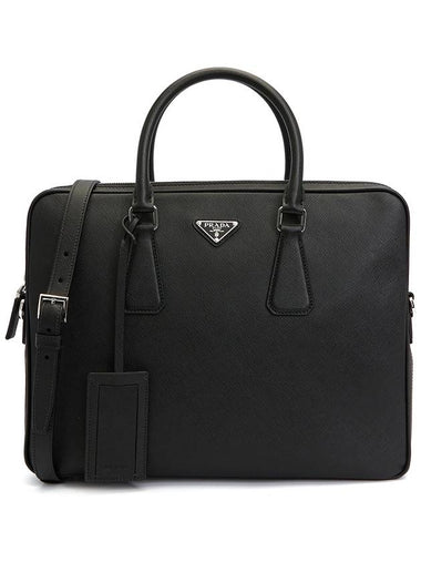 Triangle Logo Saffiano Leather Brief Case Black - PRADA - BALAAN 1