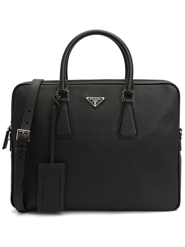 Triangle Logo Saffiano Leather Brief Case Black - PRADA - BALAAN 1