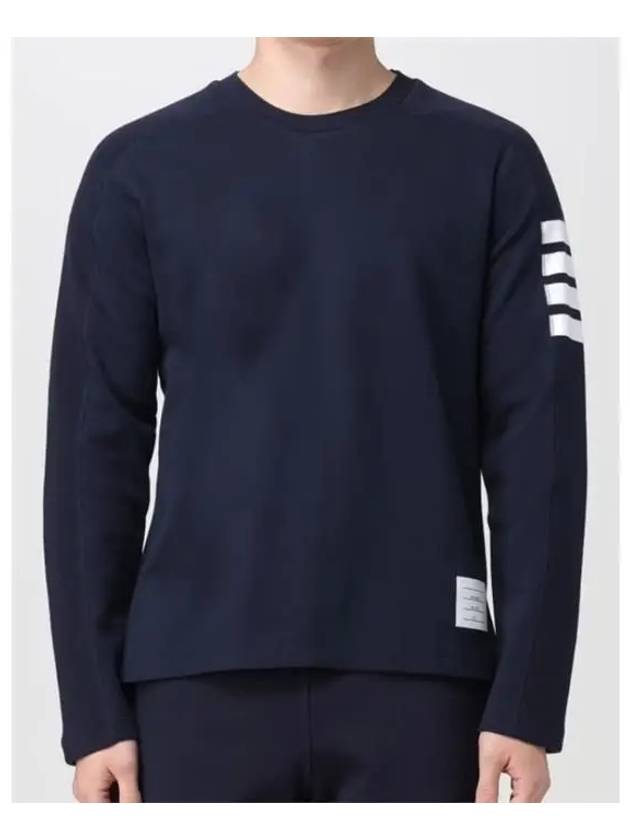 4-Bar Striped Cotton Long Sleeve T-Shirt Navy - THOM BROWNE - BALAAN 4