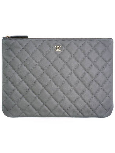 Classic gold logo medium caviar clutch bag gray - CHANEL - BALAAN 1