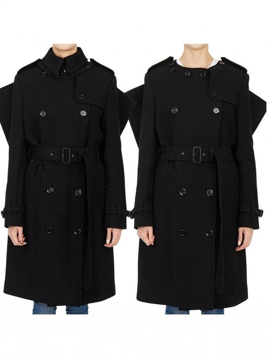 Women's Panel Detail Cashmere Wool Blend Trench Coat Black - BURBERRY - BALAAN 2