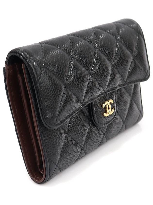 AP0232 Black caviar gold CC logo classic flap medium wallet 30s - CHANEL - BALAAN 3