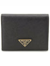 Gold Hardware Triangle Logo Saffiano Half Wallet Black - PRADA - BALAAN 2