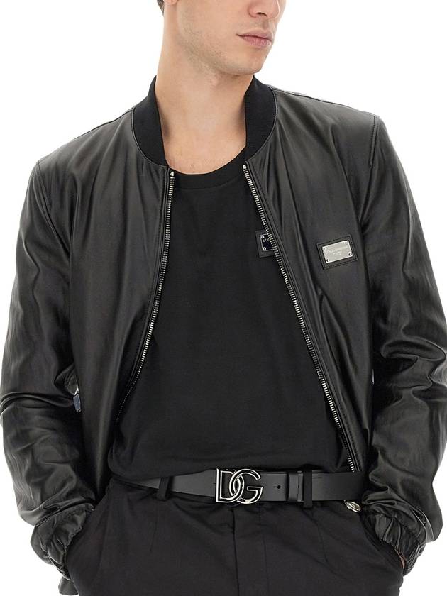 Men's Brand Tag Leather Jacket Black - DOLCE&GABBANA - BALAAN 6