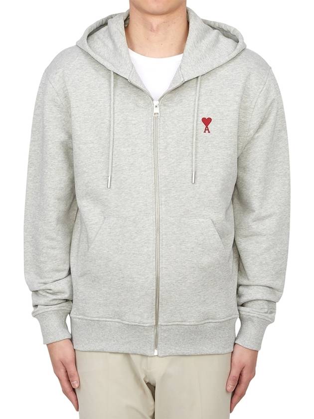 De Coeur Small Heart Zip Up Hoodie Grey - AMI - BALAAN 3