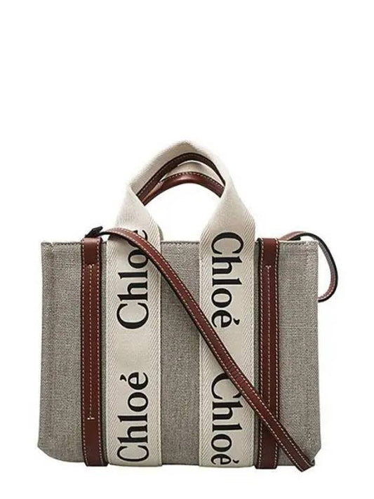 Woody Small Canvas Tote Bag White Brown Beige - CHLOE - BALAAN 2