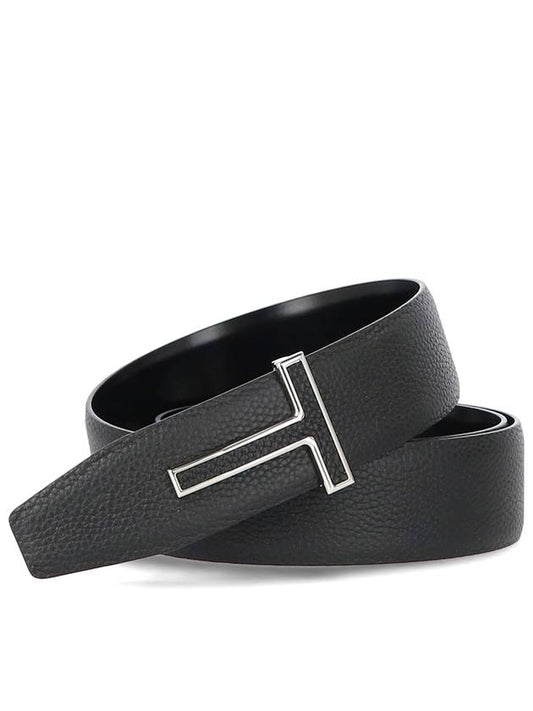 T Buckle Leather Belt Black - TOM FORD - BALAAN 2