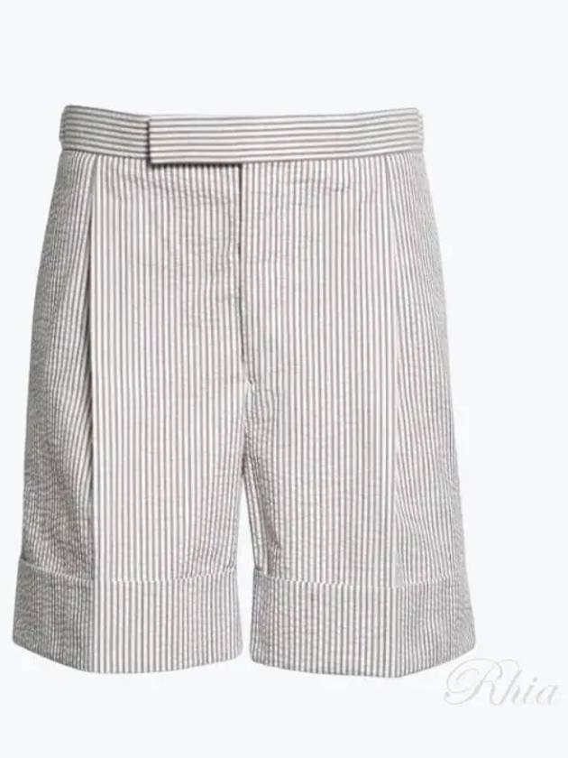 Men's Seersucker Gross Grain Cuff Shorts Medium Grey - THOM BROWNE - BALAAN 2