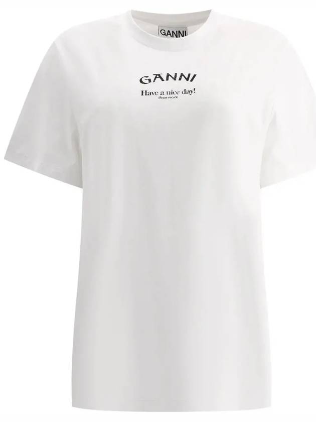 Logo Round Neck Relaxed Short Sleeve T-shirt Bright White - GANNI - BALAAN 3