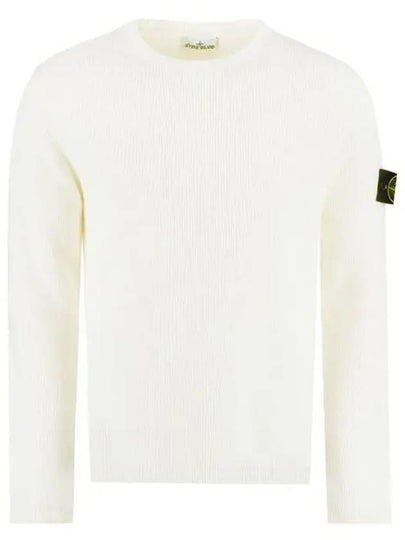 Men's Logo Patch Crew Neck Soft Cotton Knit Top White - STONE ISLAND - BALAAN 2