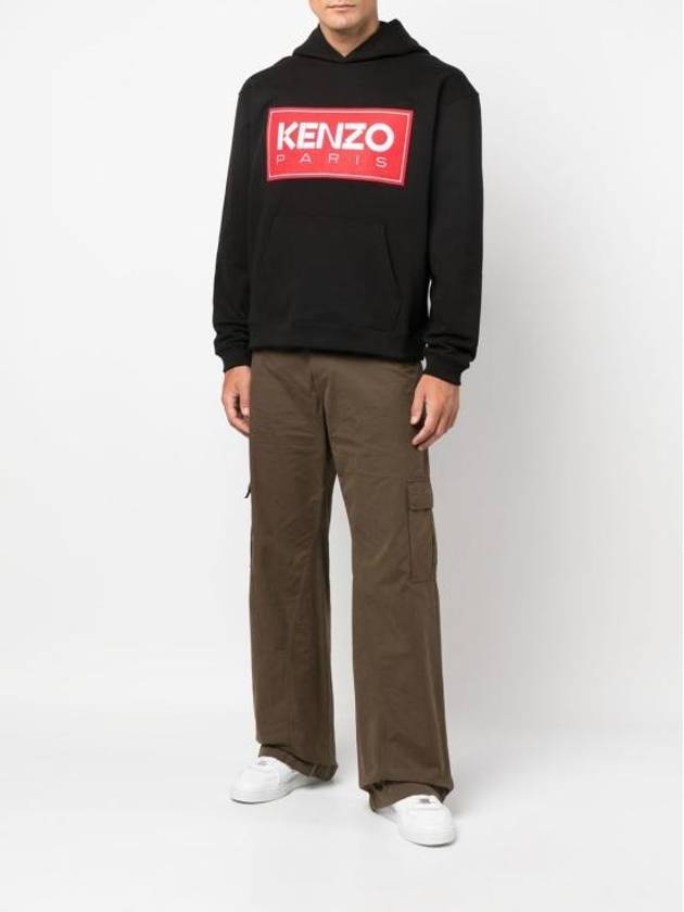 Paris Logo Patch Cotton Hoodie Black - KENZO - BALAAN 6