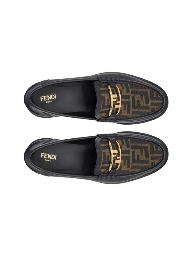 FF O Rock Fabric Leather Loafers Black Brown - FENDI - BALAAN 3