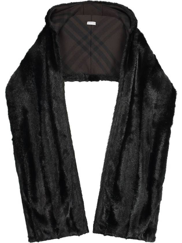 Fake Fur Hooded Scarf Black - BURBERRY - BALAAN 3