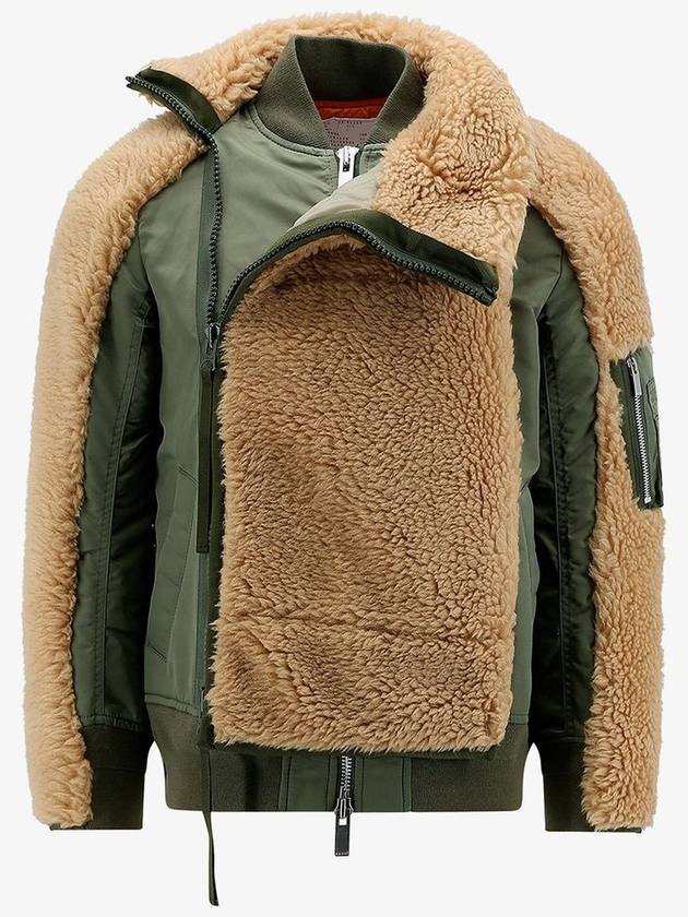 Panelled Teddy Faux Jacket Brown Green - SACAI - BALAAN 1