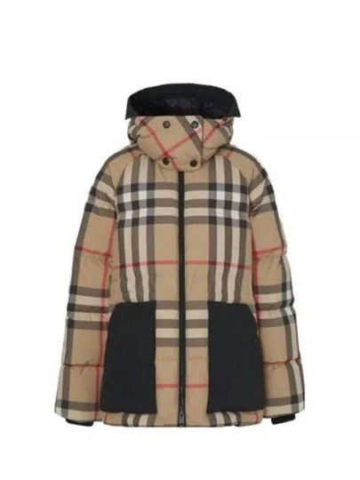 Women's Detachable Check Hooded Padding Archive Beige - BURBERRY - BALAAN 2