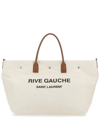 Rive Gauche Canvas Tote Bag Ivory Brown - SAINT LAURENT - BALAAN 2