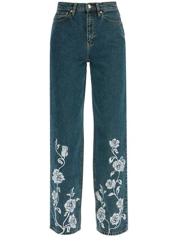 jeans in denim steel blue with floral details - ROTATE - BALAAN 1