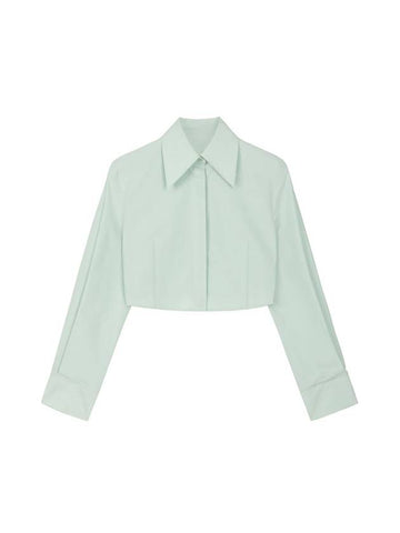 Helena Big Collar Basic Slim Fit Crop Hidden Single Crop Cotton Shirt Mint - RAMUSTUDIO - BALAAN 1