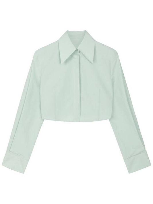 Helena Big Collar Basic Slim Fit Crop Hidden Single Crop Cotton Shirt Mint - RAMUSTUDIO - BALAAN 1