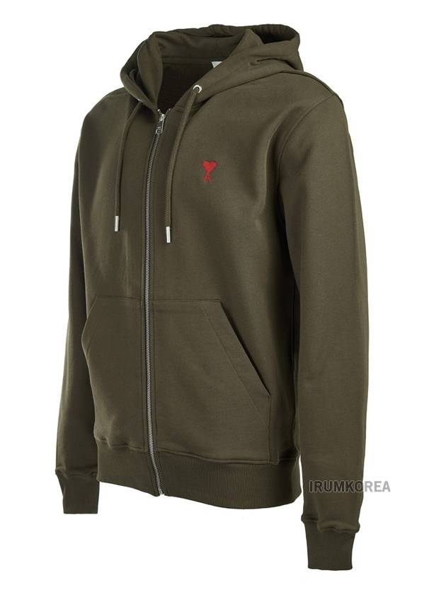 Red Small Heart Logo Cotton Hooded Zip-up Dark Coffee - AMI - BALAAN 3