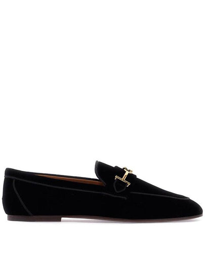 Women's Metal Double T Velvet Loafers Black - TOD'S - BALAAN 2