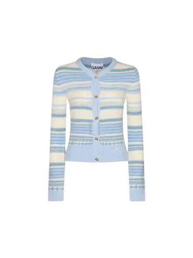 Striped Soft Wool Cardigan Light Blue - GANNI - BALAAN 2