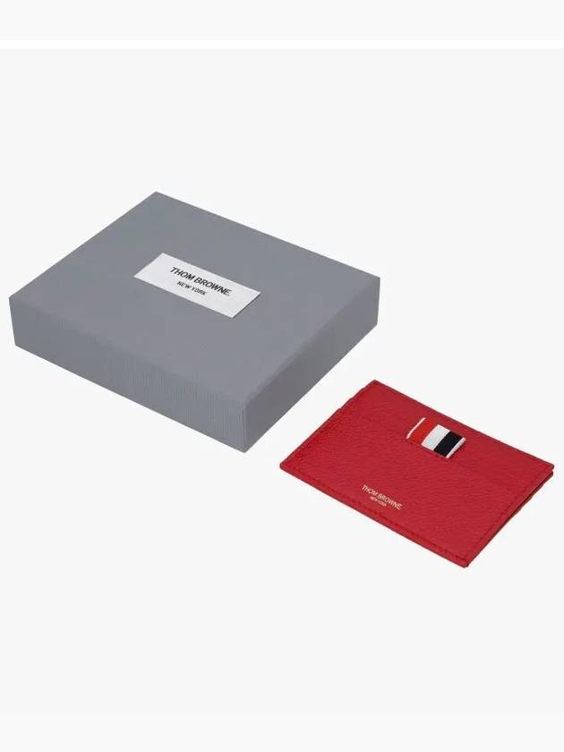 Pebble Grain Leather Stripe Note Compartment Card Wallet Red - THOM BROWNE - BALAAN 5