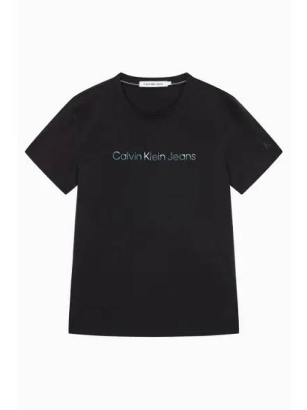 JEANS Women s Black Institutional Slim Fit Short Sleeve T Shirt J217960 BEH - CALVIN KLEIN - BALAAN 1