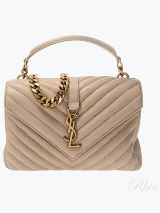 College Medium in Quilted Leather Shoulder Bag Beige - SAINT LAURENT - BALAAN 2